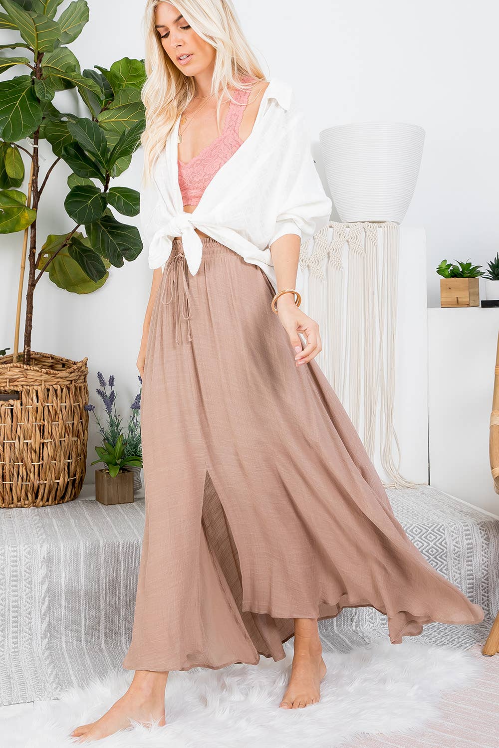 SOLID FLOWY MAXI SKIRT