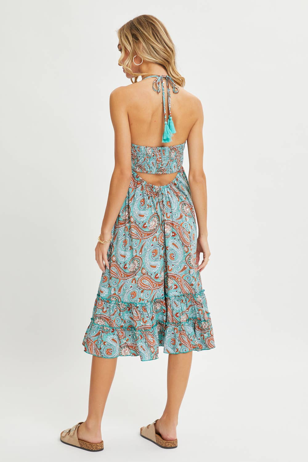 HALTER PAISLEY BORDER PRINT  DRESS