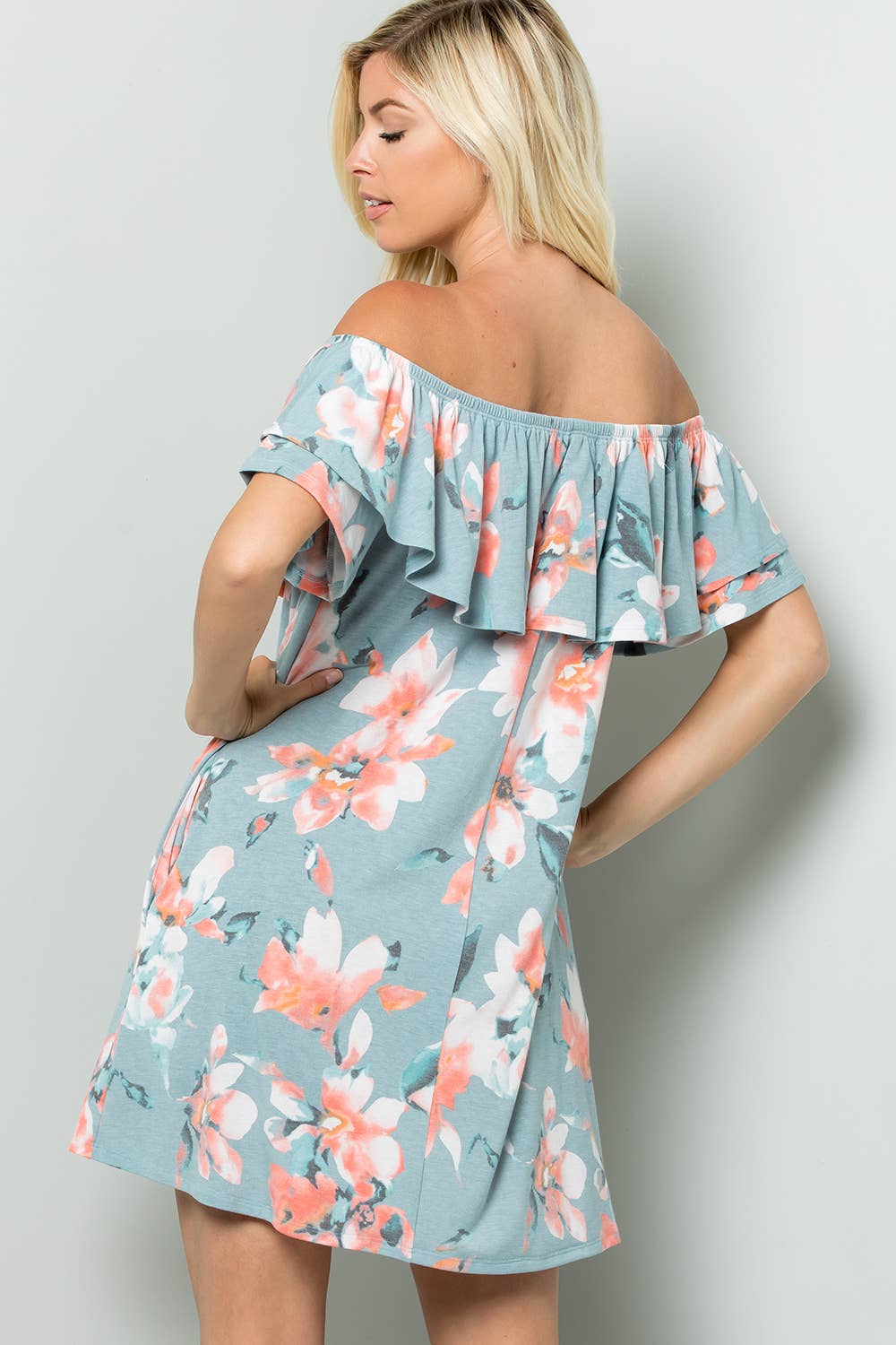 FLORAL PRINT OFF SHOULDER MINI DRESS