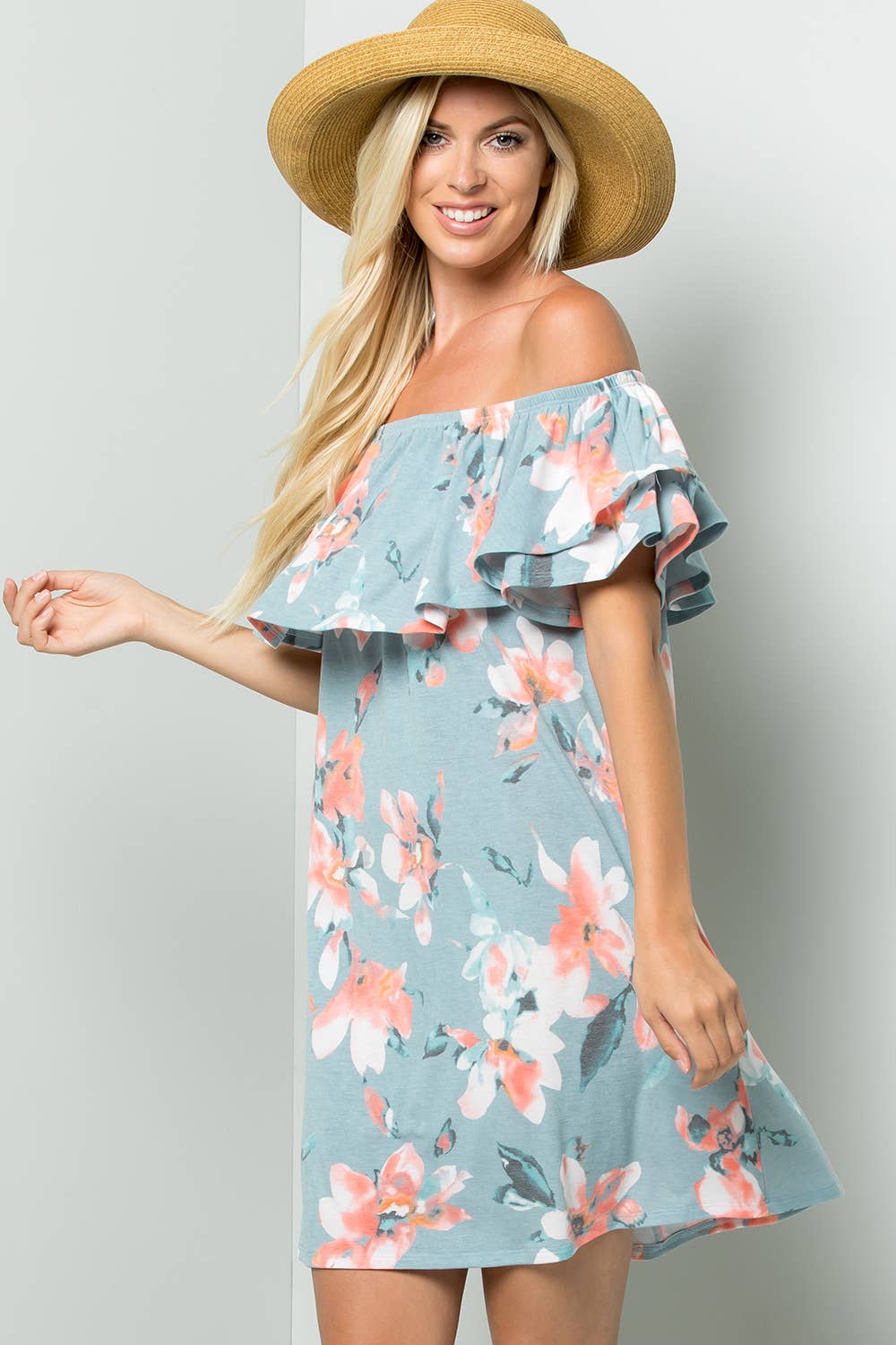 FLORAL PRINT OFF SHOULDER MINI DRESS