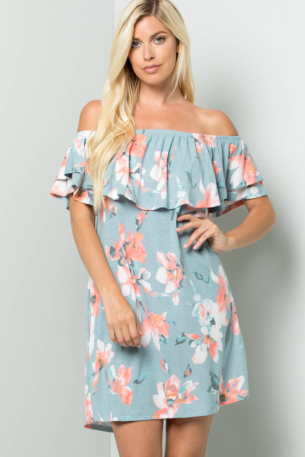 FLORAL PRINT OFF SHOULDER MINI DRESS