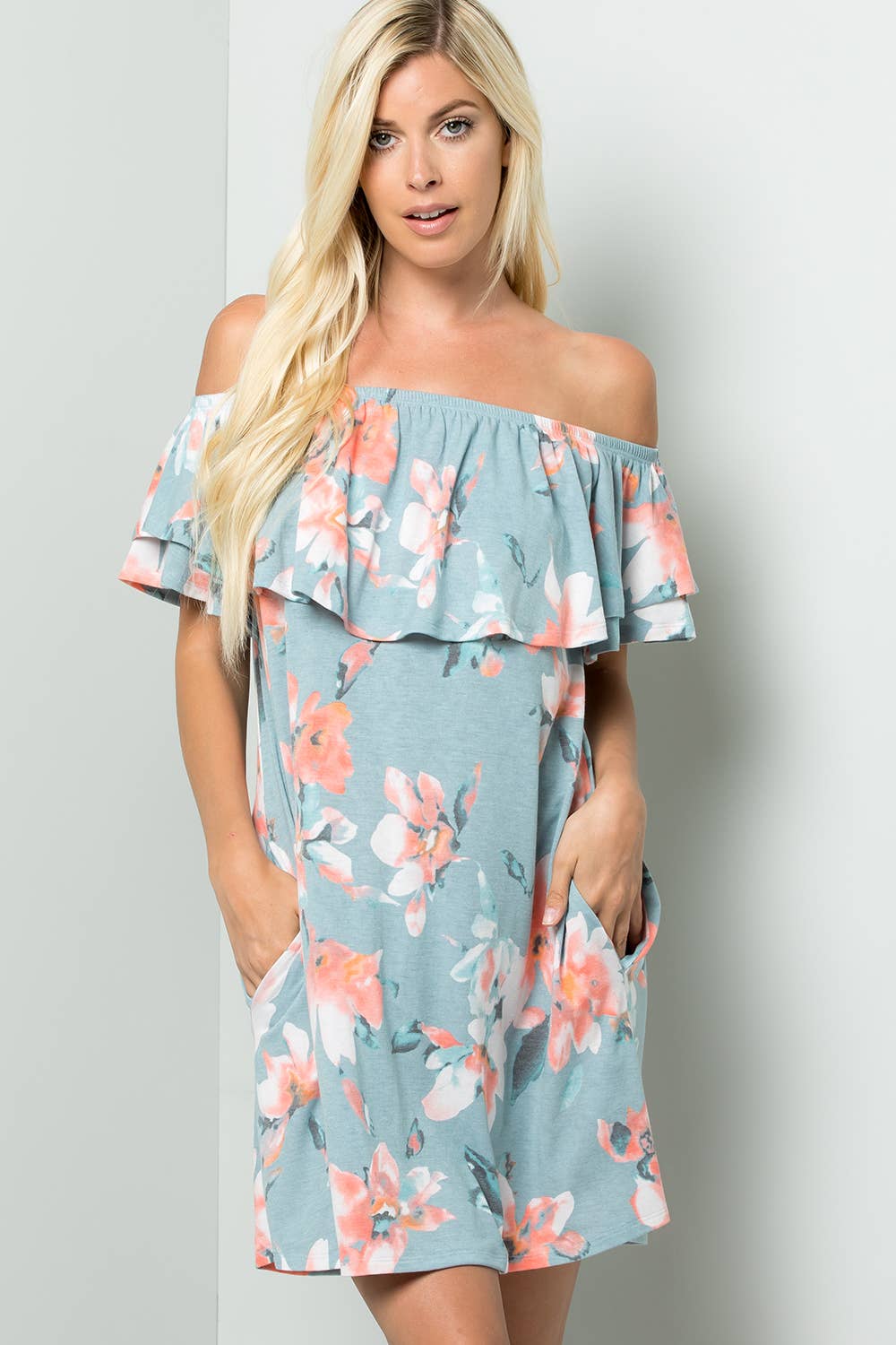 FLORAL PRINT OFF SHOULDER MINI DRESS