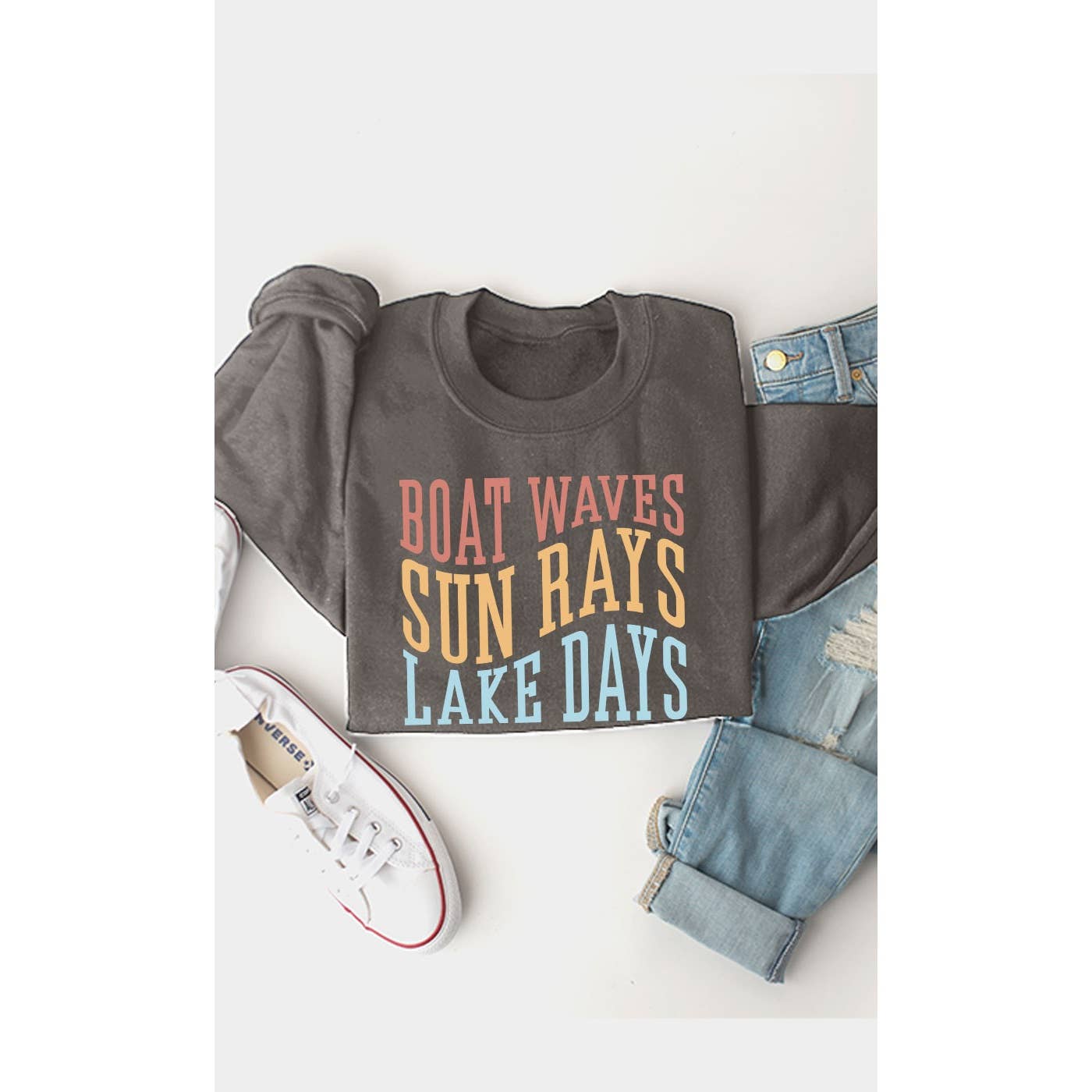 Boat Waves Sun Rays and Lake Days Graphic Fleece Sweatshirt