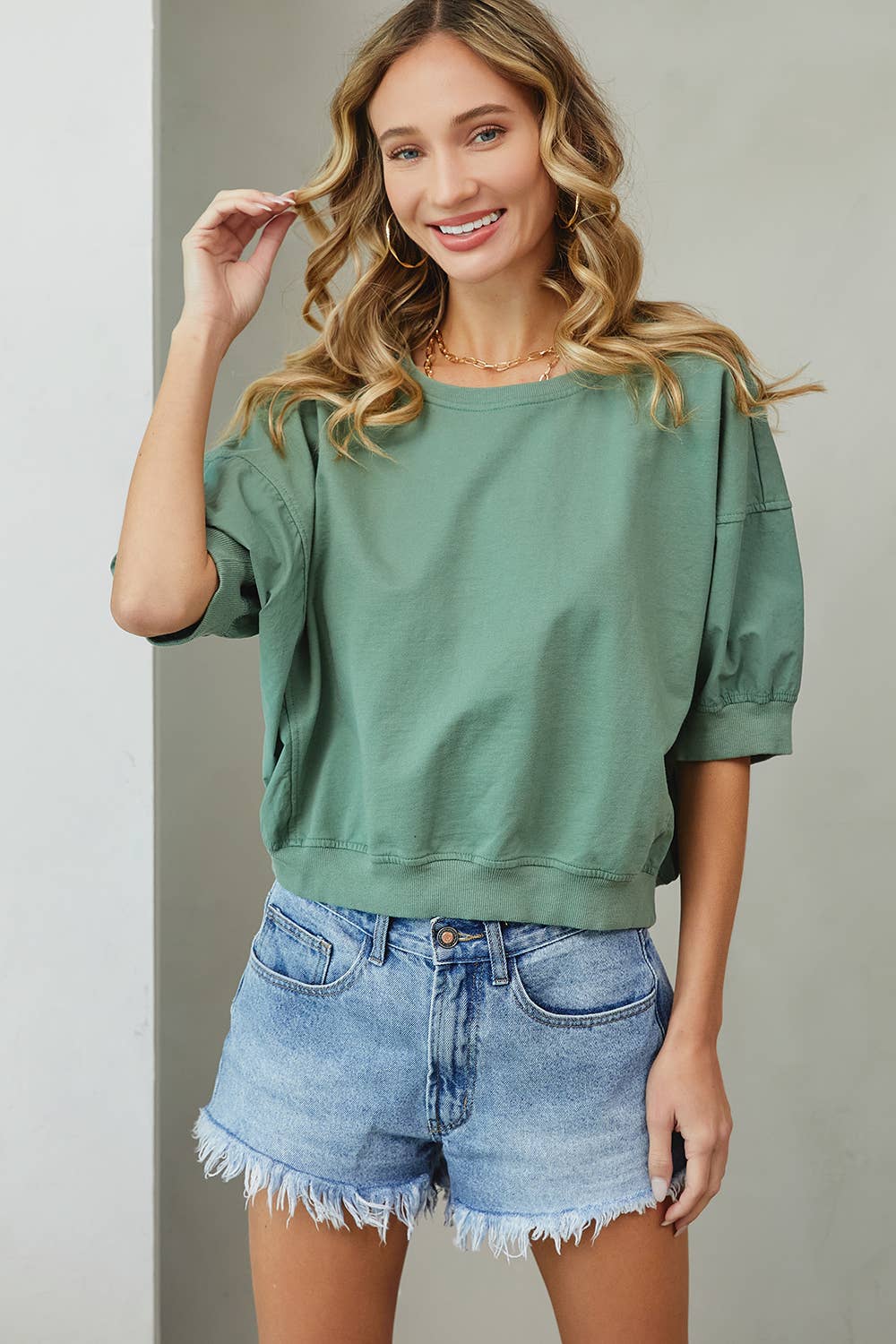 CASUAL PUFF SLEEVE CONTRAST TOP