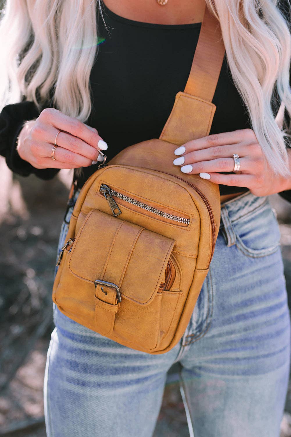 Khaki Vintage Multi Pockets Sling Bag