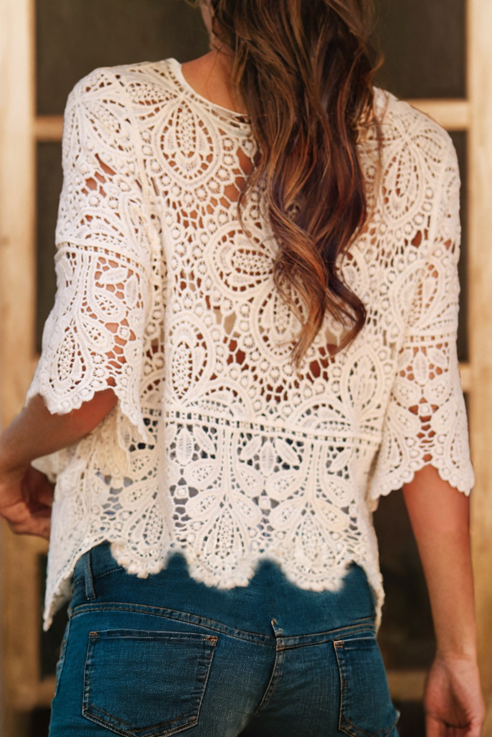 LDC Bohemian Macrame Lace Crochet Half Sleeve Blouse