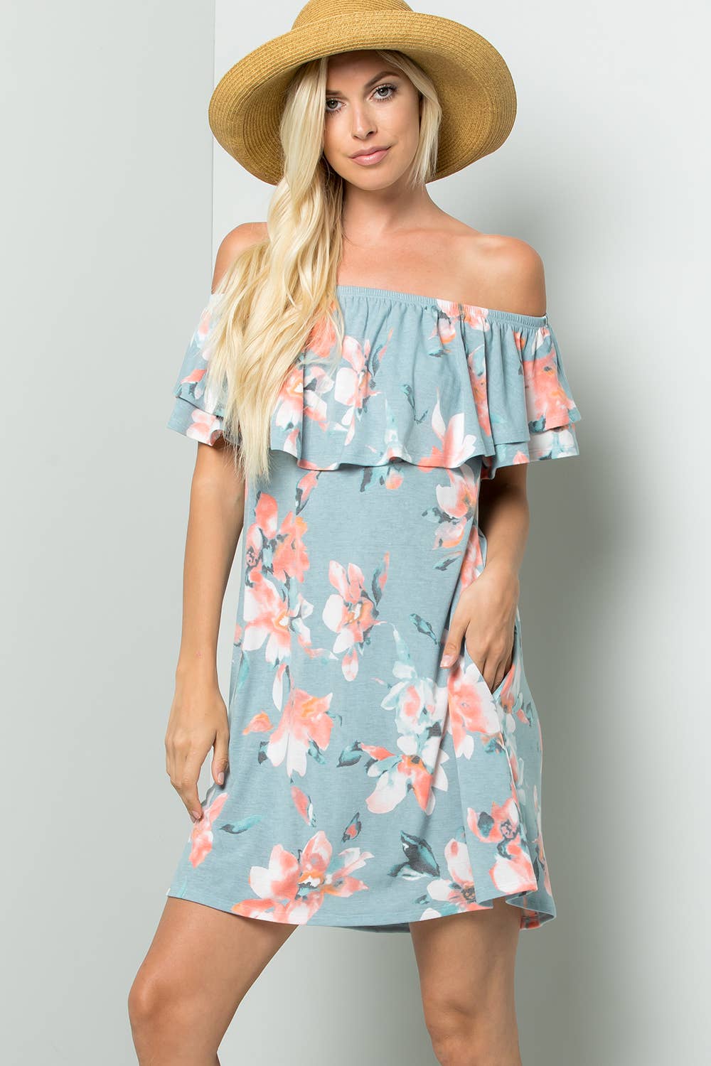 FLORAL PRINT OFF SHOULDER MINI DRESS